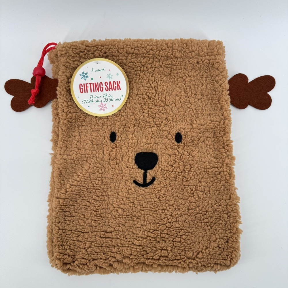 New! Target Bullseye Playground Reusable Fabric Reindeer Gifting Sack 11"x14"